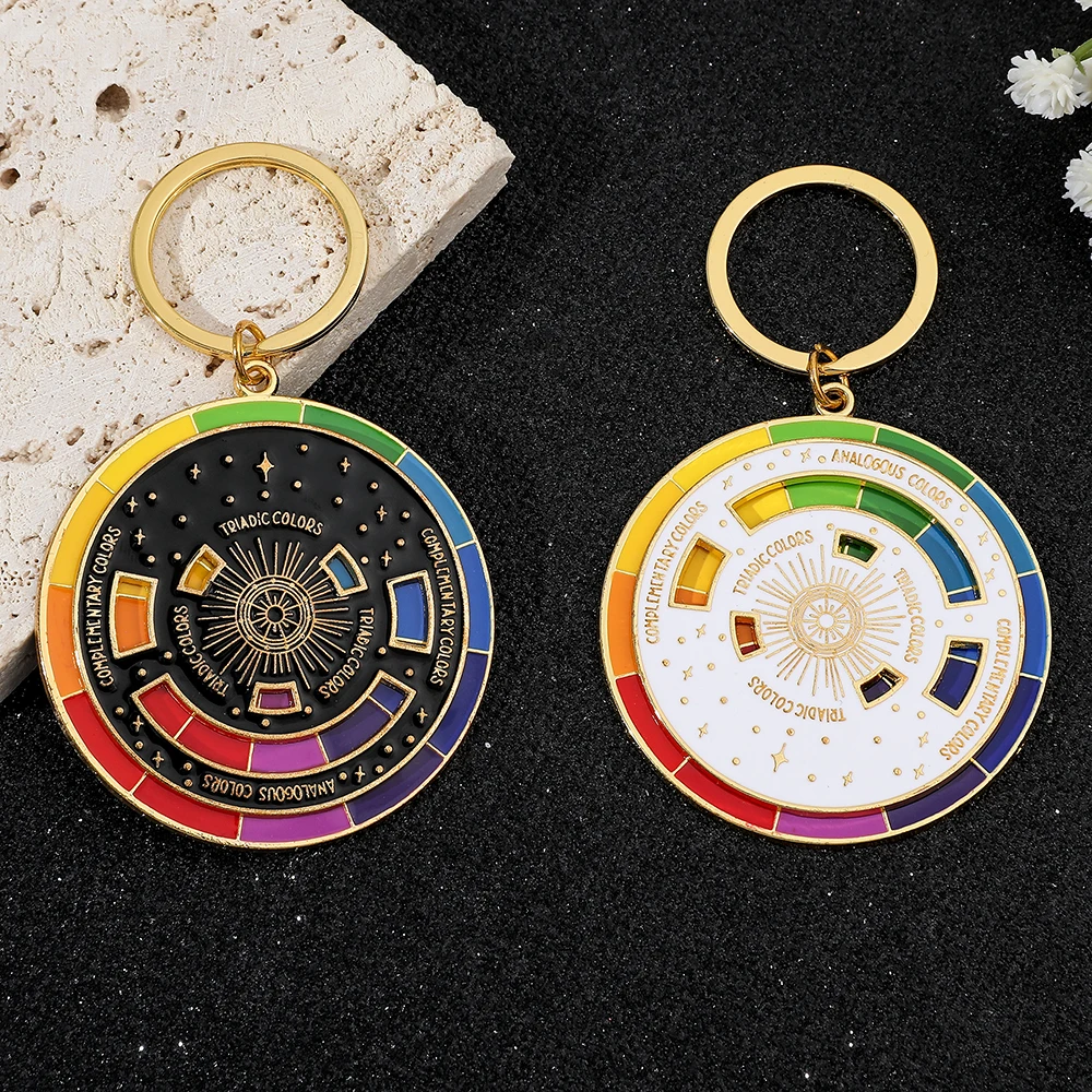 Color Wheel Rotatable Keychain Creative Turntable Color Wheel Charm Aesthetic Arts Gifts Key Holder for Artists Fashion Jewelry