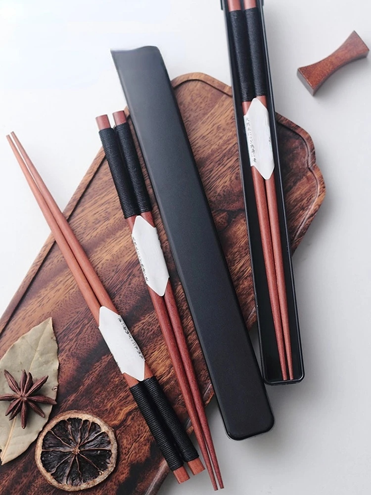 Portable Black Walnut Wood Chopsticks Tableware Box Use Personal Chopsticks for Students Originality Retro Chopsticks Spoon Set