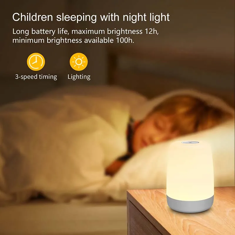 Slimme Verlichting Draagbare Led Nachtlampje Kleurrijke 3 Timer Instelling Baby Kids Slaap Touch Dimbare Lamp Usb Oplaadbare 2000Mah