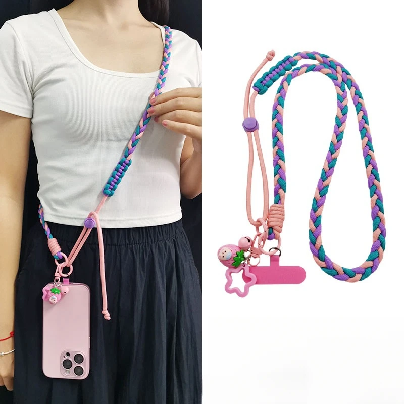 Regulowany pasek na szyję do noszenia na skos, uniwersalna smycz do telefonu, pleciony pasek do użytku na zewnątrz, podróży i wędrówek.