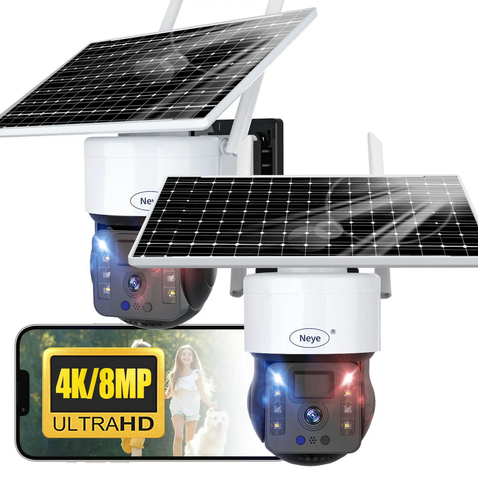 8mp/4k Rechargeable Battery Solar Powered Outdoor 1080P Pan Tilt WiFi Security Camera Two-Way Audio IP65 Weatherproof  camera