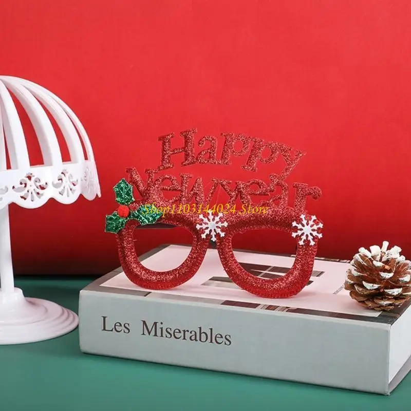 N5KE Świąteczne dekoracje szczęśliwe okulary noworoczne okulary szklanki dorosłych dzieci prezenty świąteczne