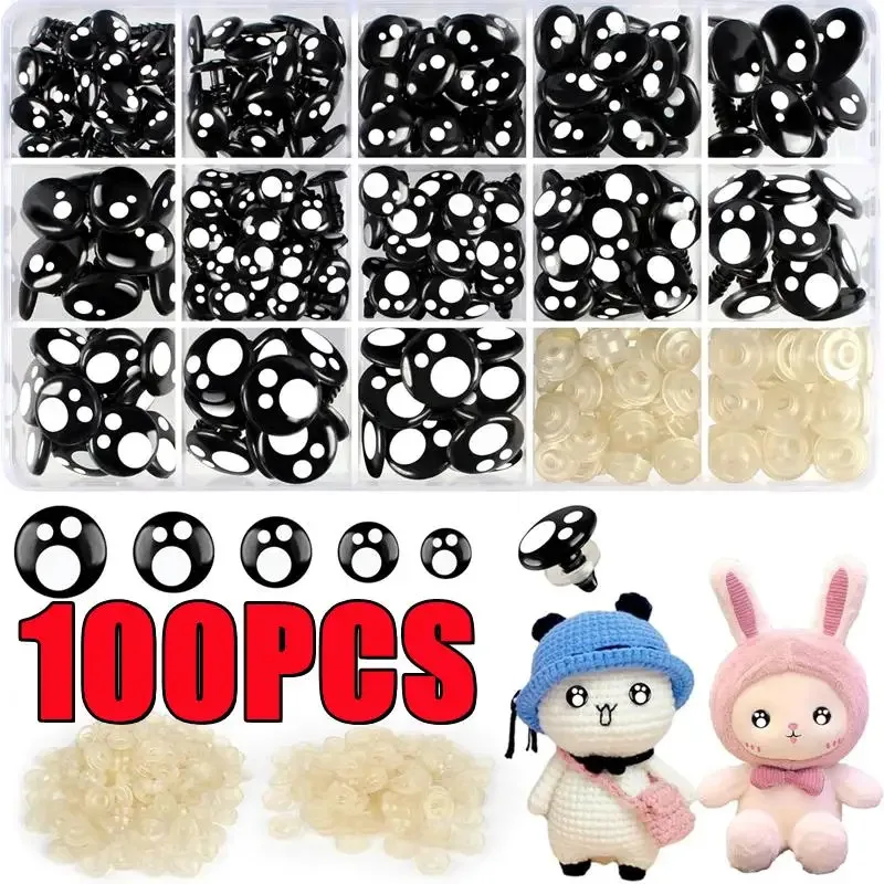 Novo Kit com 100 Olhos de Segurança para Bonecas (8-16mm) - Olhos de Desenho Animado para Artesanato, Ursos de Pelúcia e Acessórios para Bonecas - Presentes