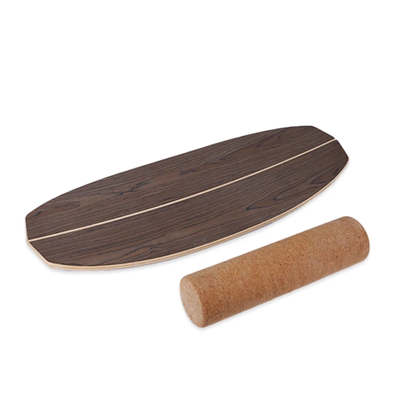 

Walnut Wooden Board Trainer Fitness Core Wood Surf Balance Board With Cork Roller