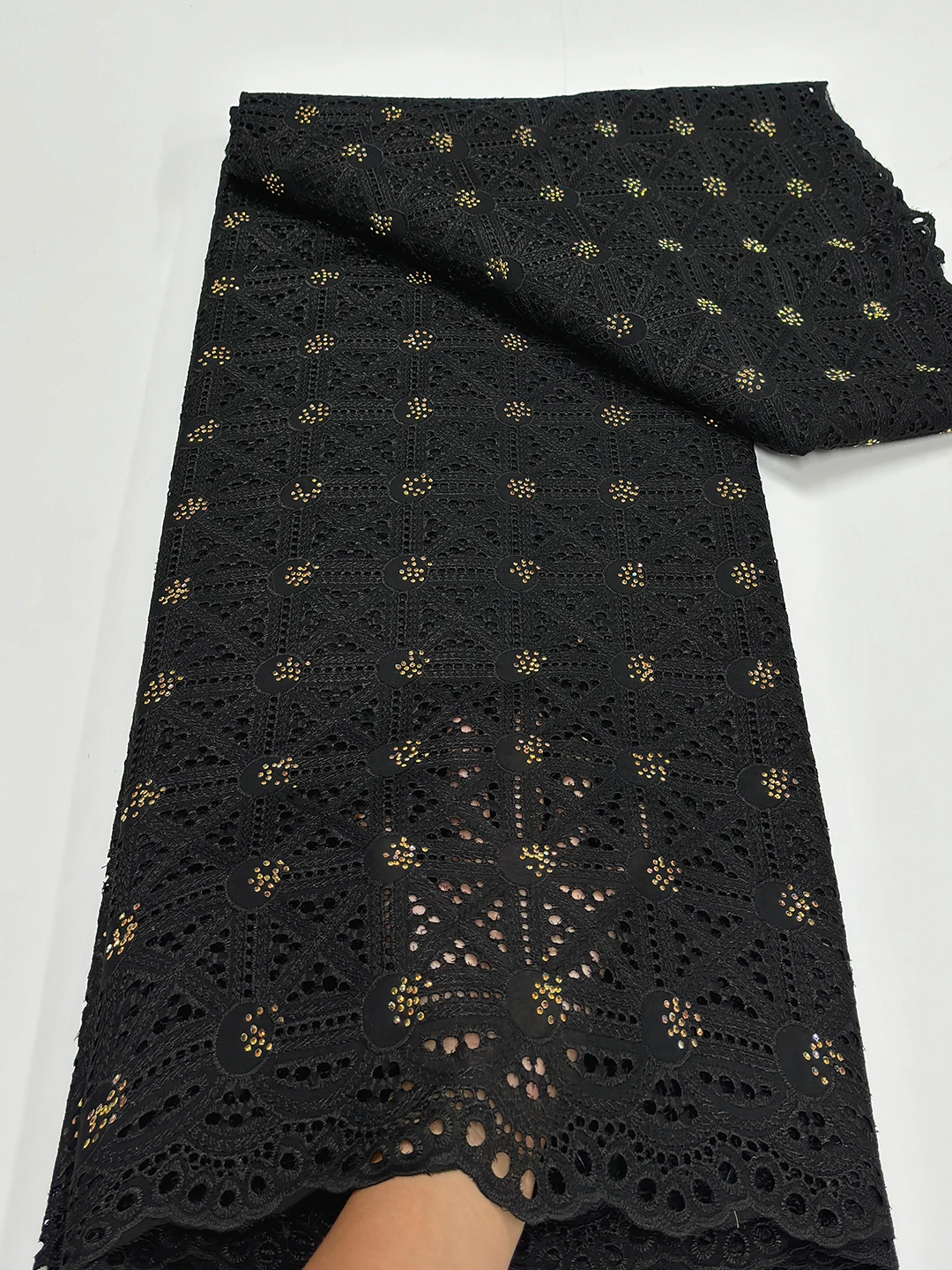 New Original Style Fashion Black Cotton Swiss Voile Lace Fabric 5 Yards 2024 High Quality Party Stone Embroidery Nigerian Lace