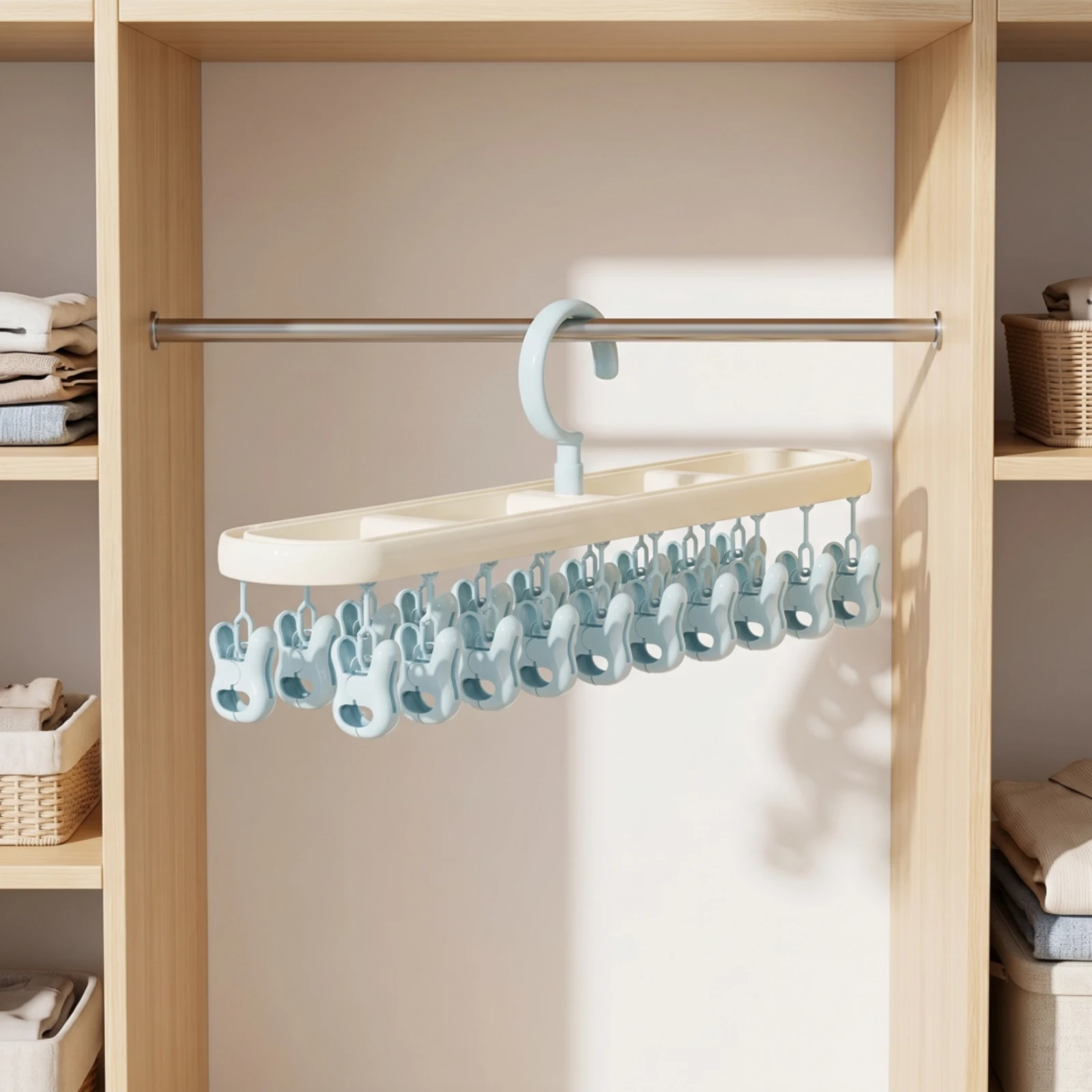 Hanging Rack with Clips Compact Drying Rack with Clips Sock Dryer with Pegs Portable Multi-Purpose for Babies, Apartment