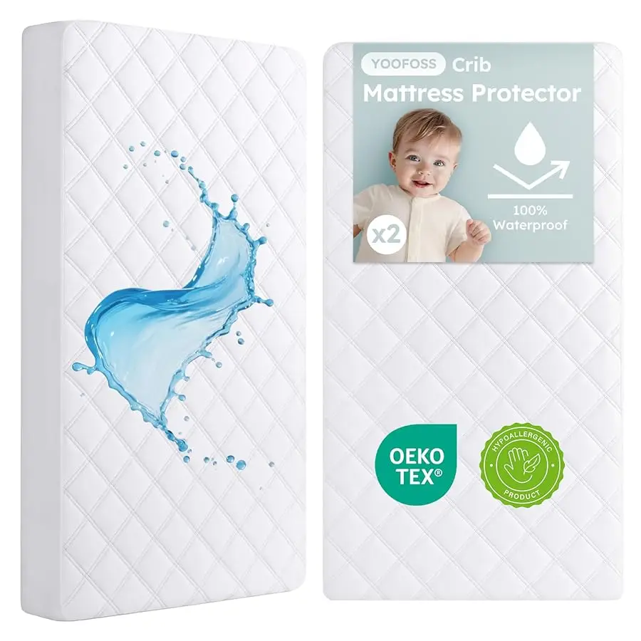 

Waterproof Crib Mattress Protector 2 Pack, Quilted Crib Mattress Pad Co er Ultra Soft and Breathable, Machine Washable Toddler M