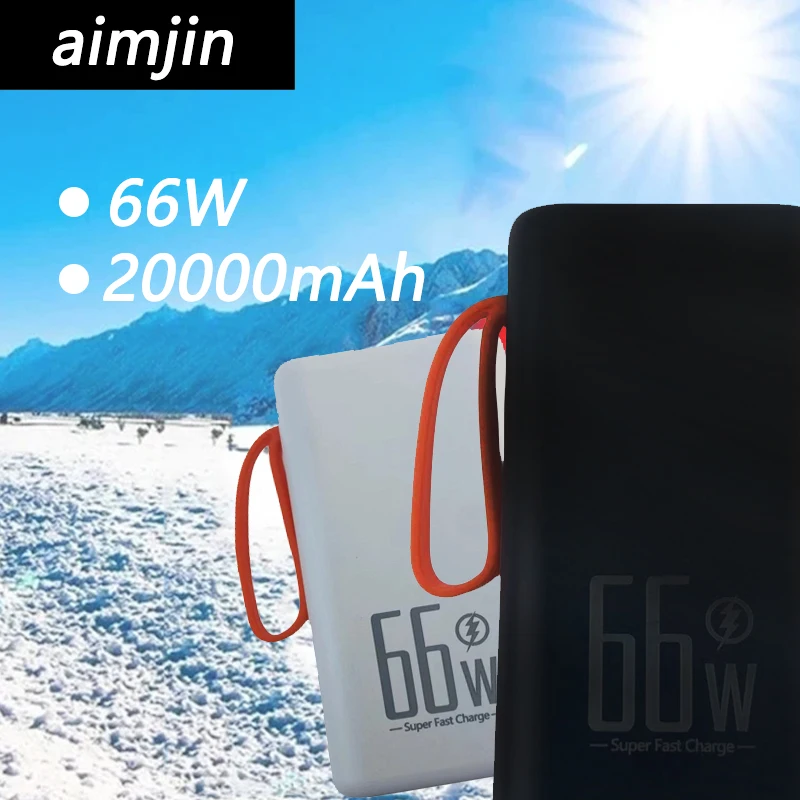 

20000mAh Power Bank 66W High Capacity Fast Charger Powerbank Externe Led Light Flashlight For Phone Laptop Batterie