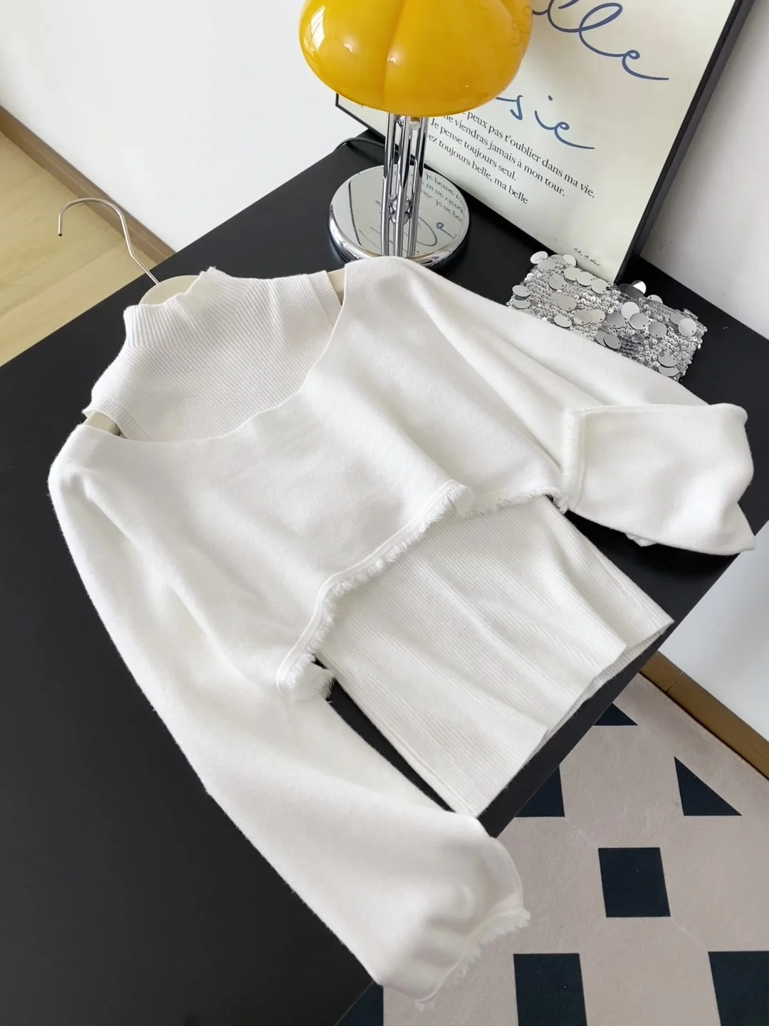 

Ретро корейский Sle Long Sve вязаный топ с высоким воротником жилет свитер комплект из двух предметов осень мода для поездок на работу Slim Fit обычный све