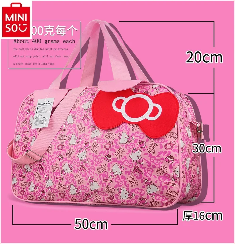 MINISO-Sac de voyage Hello Kitty en toile pour femmes, sacoche de rangement de fitness étanche de grande capacité de bonne qualité, nouvelle