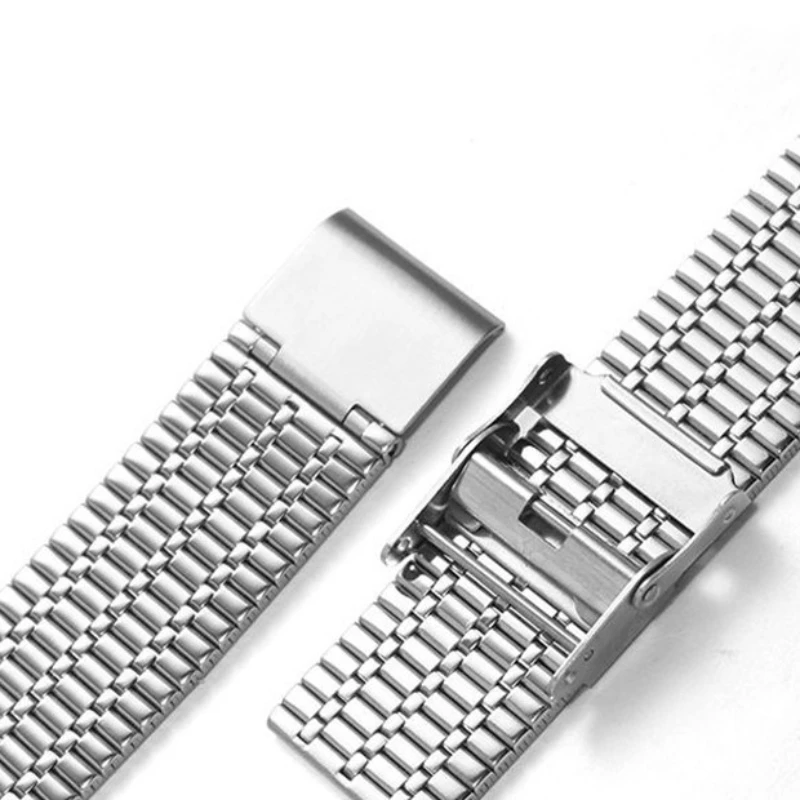 بدلة بحزام من الفولاذ المقاوم للصدأ بسبعة خرزات لساعة سامسونج 8 Series حزام ساعة سامسونج معدني بسبعة خرزات مع إبزيم أمان مزدوج