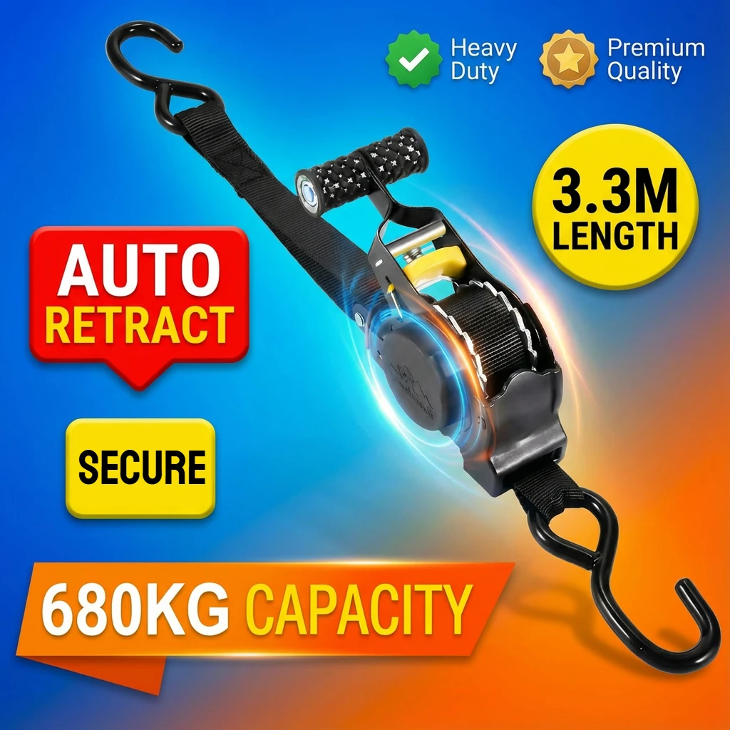 

NovaAcc Heavy Duty Ratchet Straps for Motorcycle Car Cargo - Retractable Tie Down Belts 1500LBS Quick Release Luggage Trailer