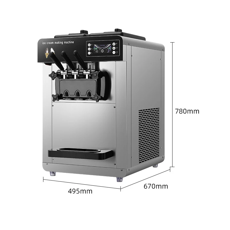 

Fully Automatic Cone Machine Food Grade Stainless Steel Soft Serve Yogurt Machine 3 Falvor 16-25L/H Desktop Ice Cream Machine