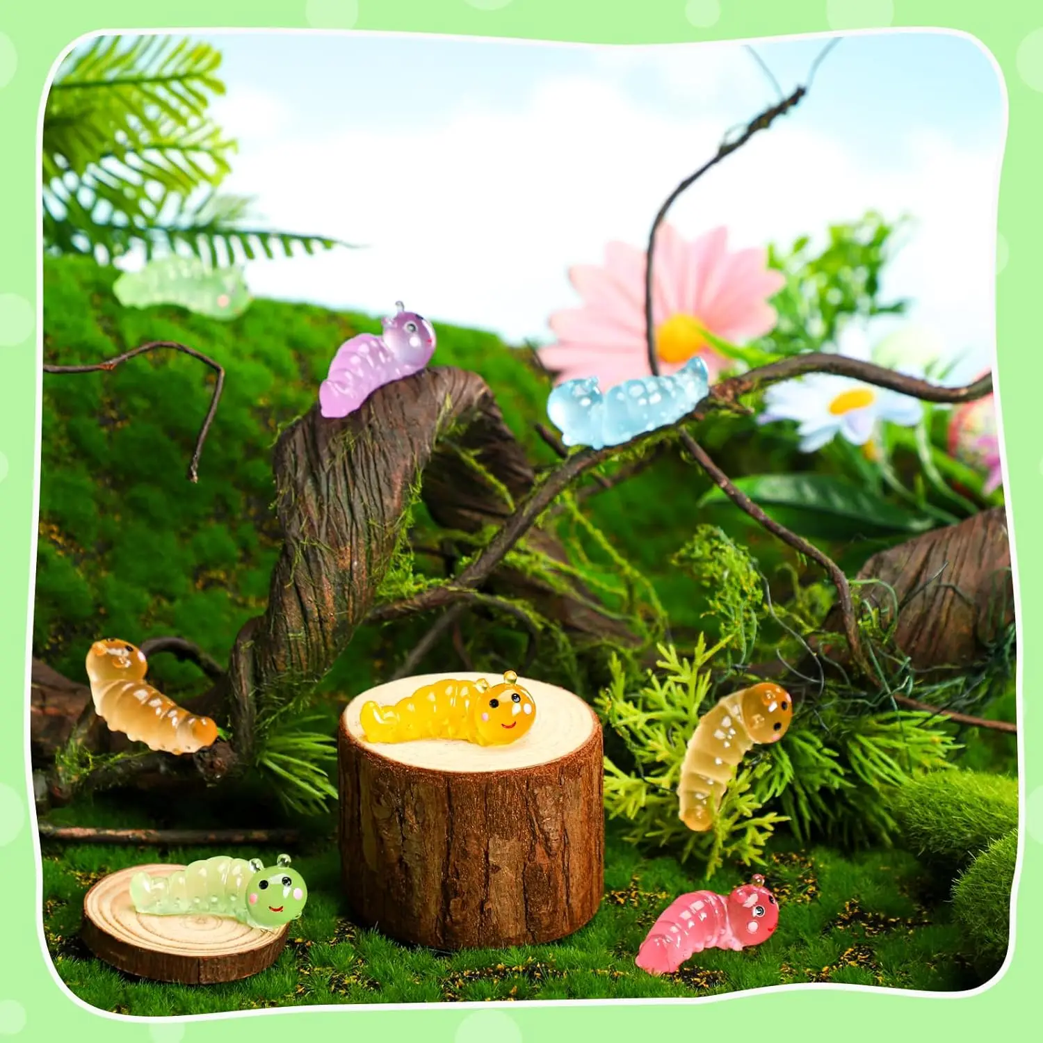 30Pc Luminous Mini Resin Animals Caterpillars Miniature Figures  Garden Micro Landscape Ornaments for DIY Outdoor Party Decor