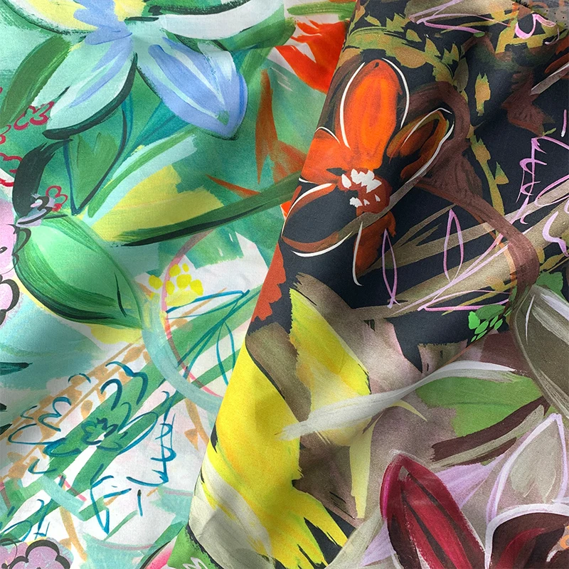 

Oil Painting Style High Count Cotton Digital Print Fabric for Summer Clothing DIY Dressmaking Soft Breathable Apparel Fabric