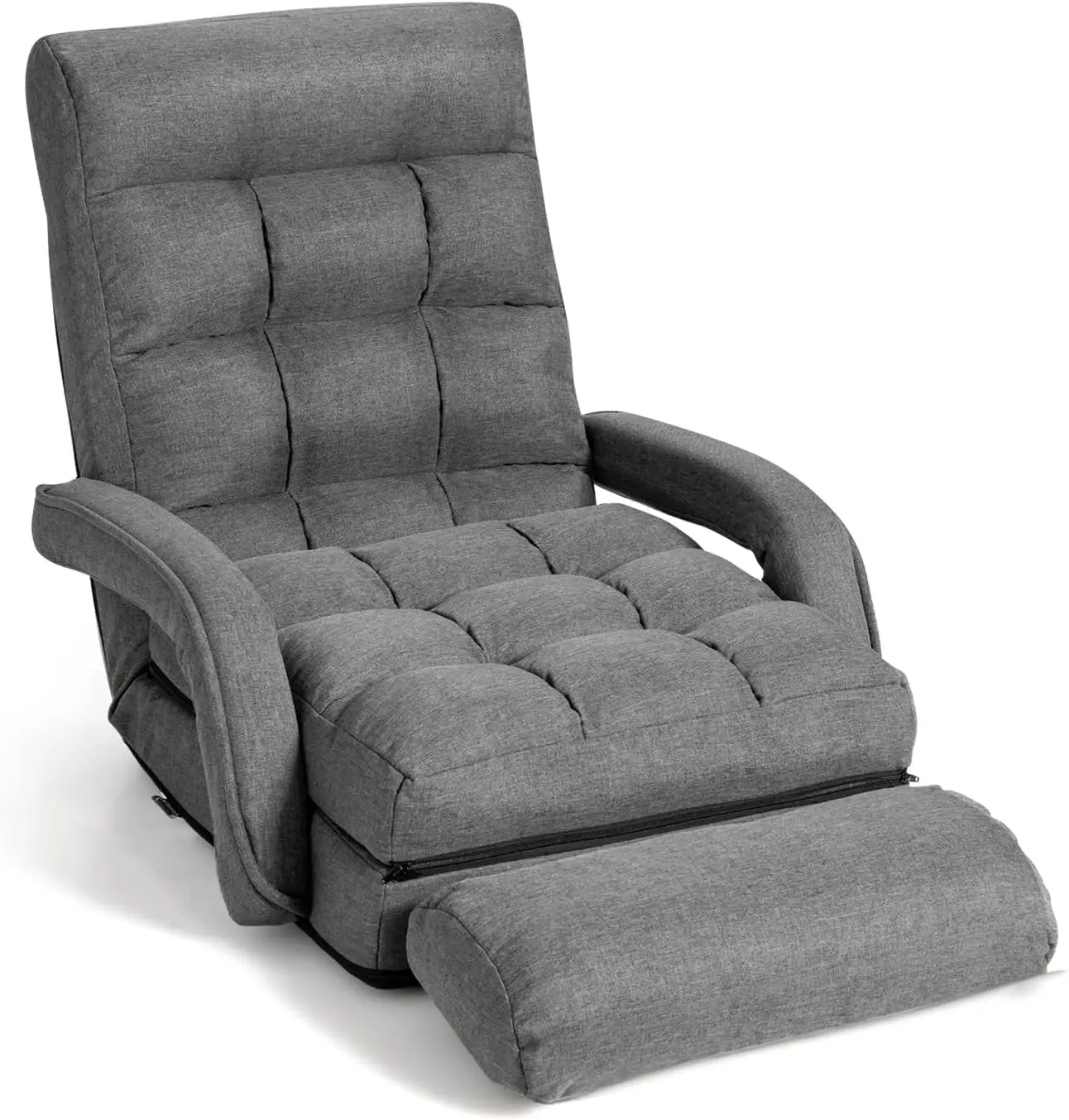 Folding Lazy Sofa Floor Chair, Indoor Chaise Lounger Bed with 6 Adjustable Position, Pillow Living Room Lounge Couch(Gray)