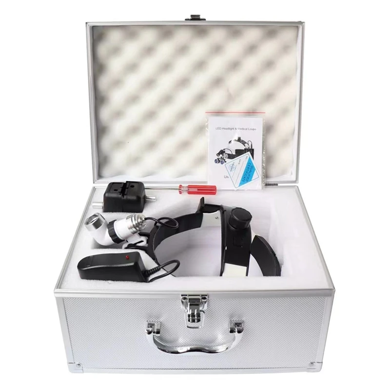 2.5X/3.5X Headband Dental Loupe Medical Binoculars High Brightness Headlight Spot Size Adjustable Surgical Light w Li-on Battery