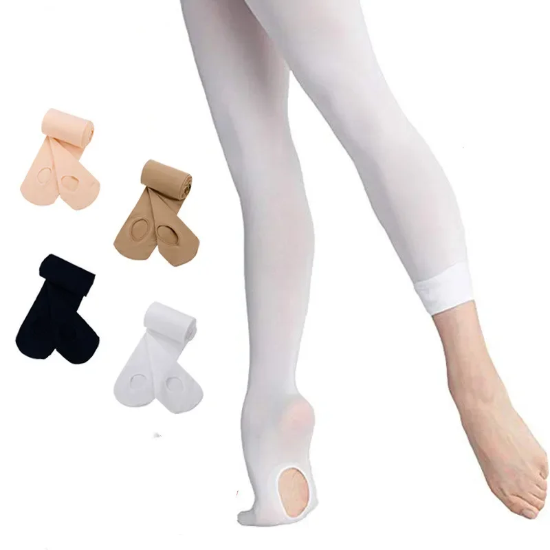 White Dance Tights 60D Soft Convertible Transition Women Professional Ballet Aerobics Class  Pantyhose Stockings With Hole