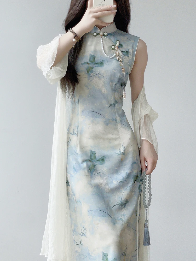 

Новинка 2026: Традиционный китайский костюм Ting Yue Ling для молодежи, с длинным косым воротником, для повседневной носки