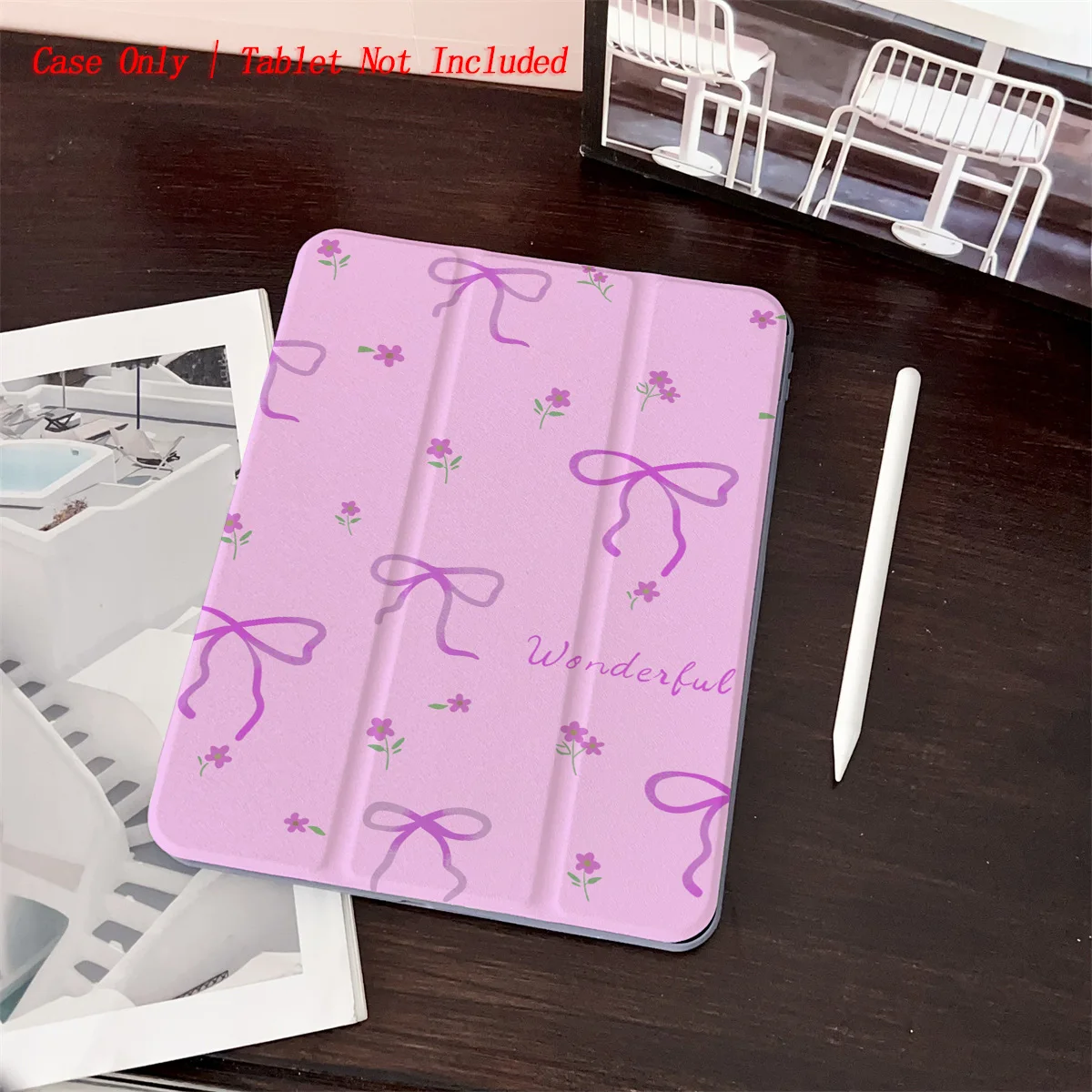 Capa para iPad com estampa de laço fúcsia para Pro 12.9/11/Air 10.9/iPad 10.2/Mini 6, capa resistente ao desgaste à prova de choque