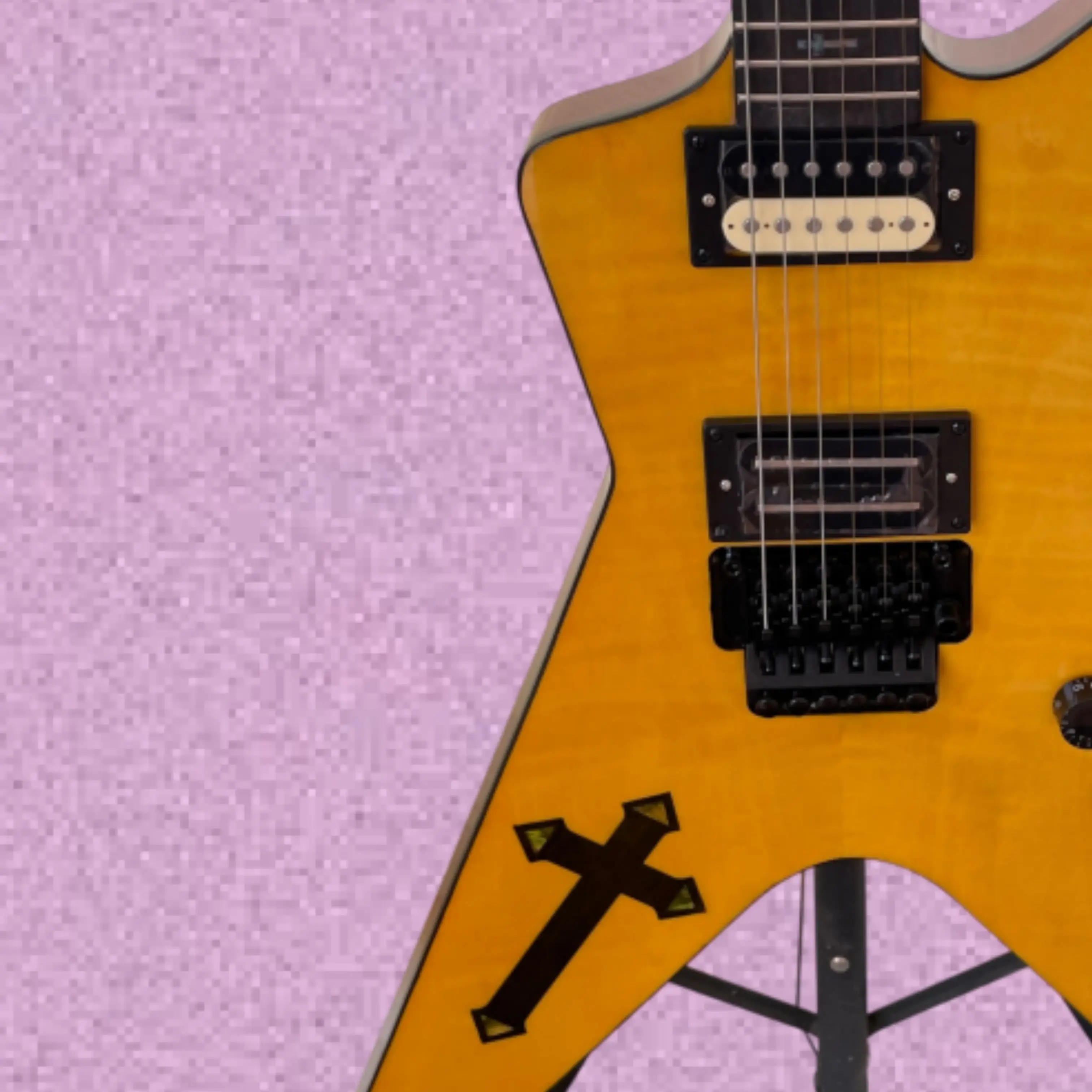 New 6 String Electric Guitar, Amber Flame Figured Veneer, Black Hardware Guitars, Built for Heavy Metal Hard Rock Guitarra