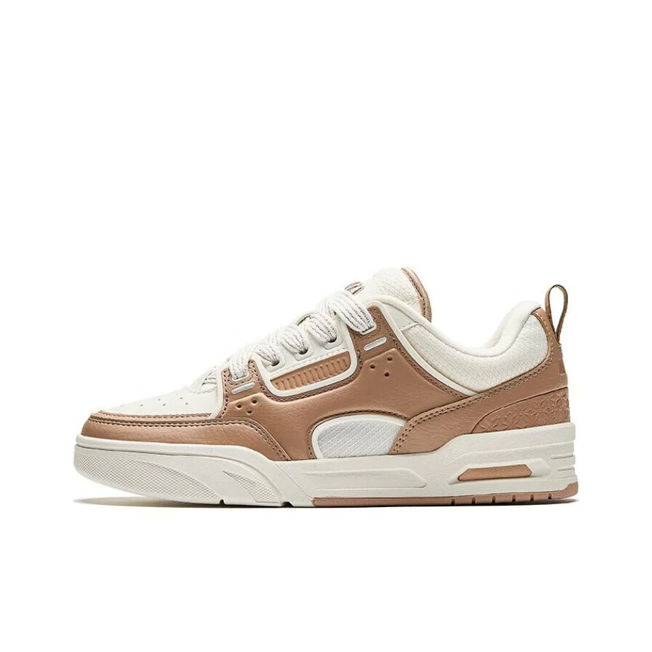 Anta Slip Resistant Lightweight Height Increasing Low top Skateboard Shoes Women's White Brown 122518040-5