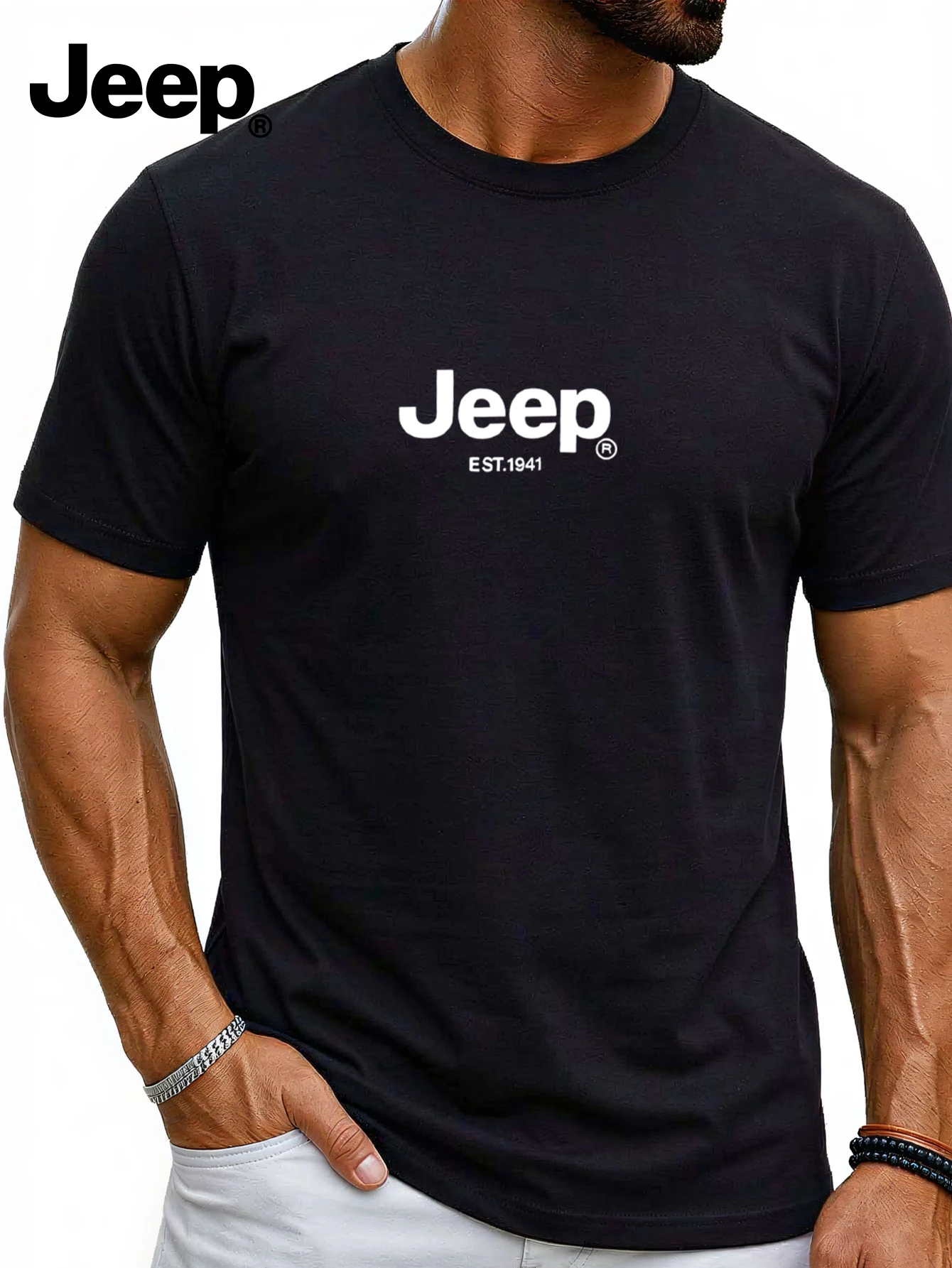 

Jeep Men's Breathable High Quality Comfortable T-shirt Short Sleeve Sports T-shirt Running Training Outdoor T-shirt
