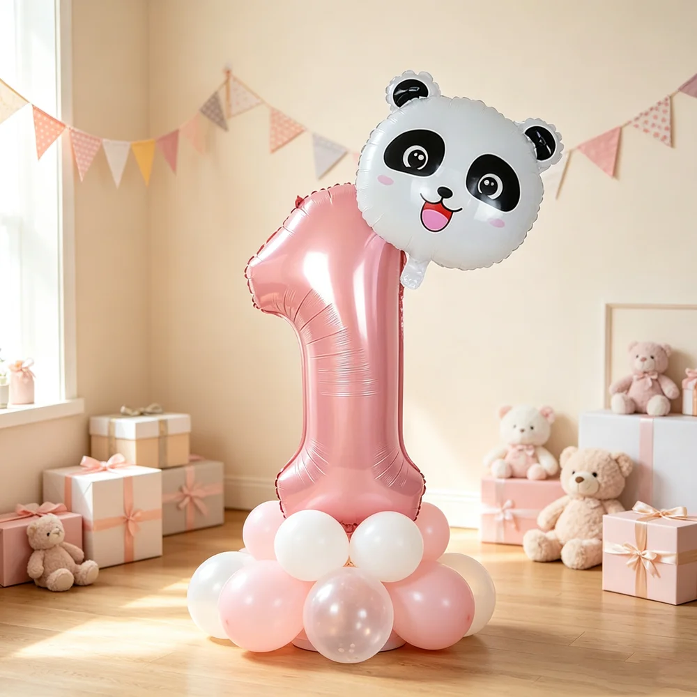 2pcs/set Cute Panda Foil Number Balloon Set 32 Inch Digit Balloons Animal Panda Theme Birthday Party Decor Photo Prop Supplies ﻿