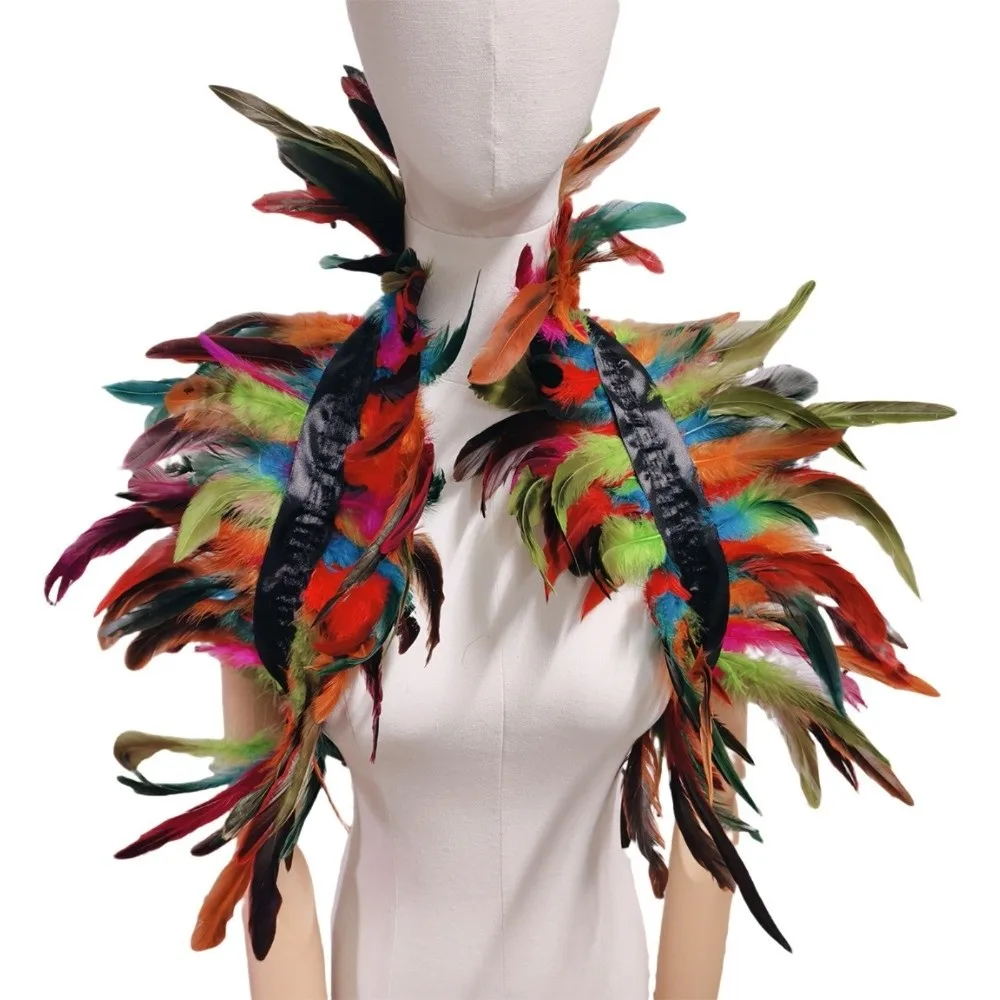 

Вечерний шарф, шаль с искусственным воротником и ленточными завязками, готический стиль, шаль с перьями на Хэллоуин, плечима с перьями для женщин и мужчин