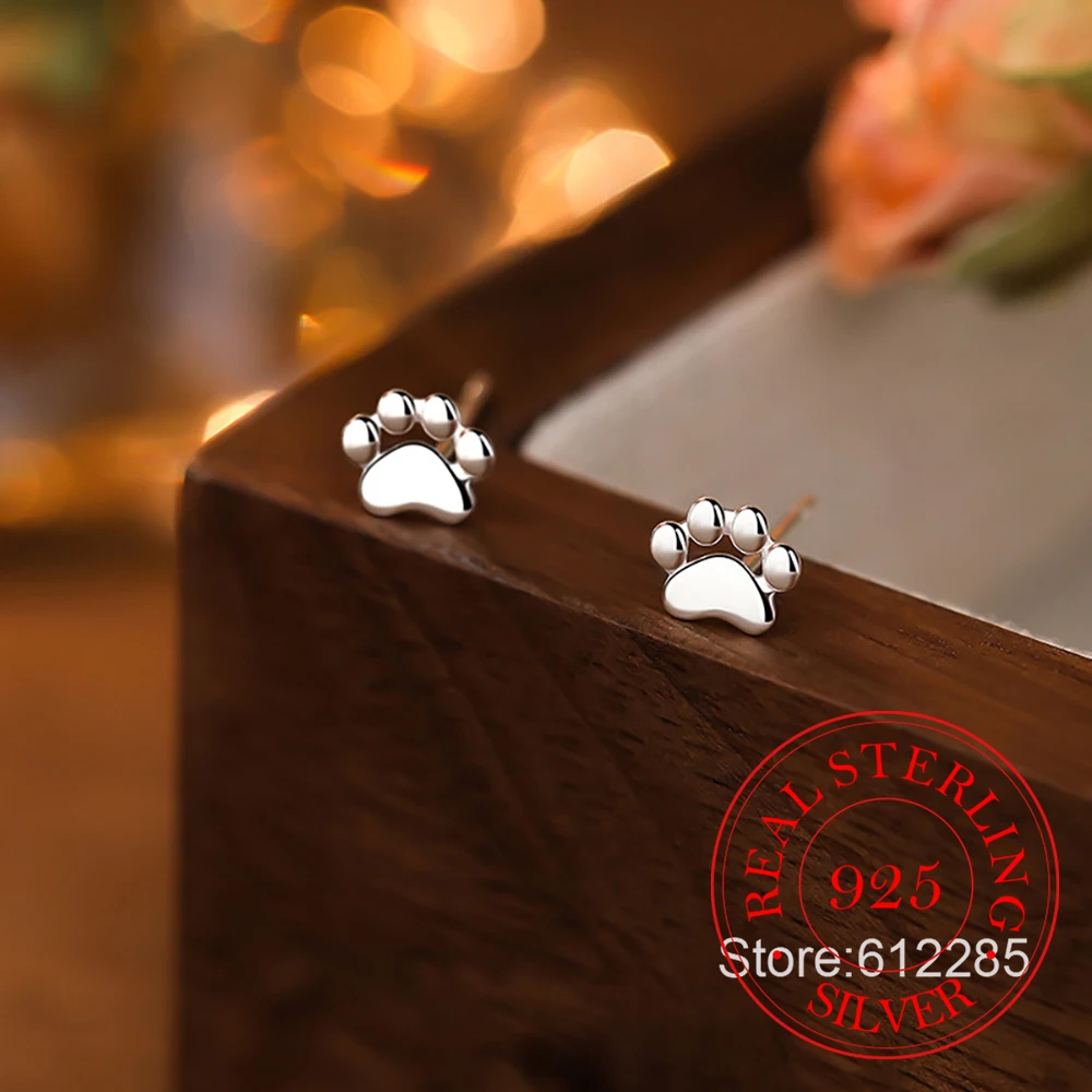 925 Sterling Silver Jewelry Cute Tiny Cat Paw Print Stud Earrings for Women Wedding Party Jewelry for Girls Friend Gift
