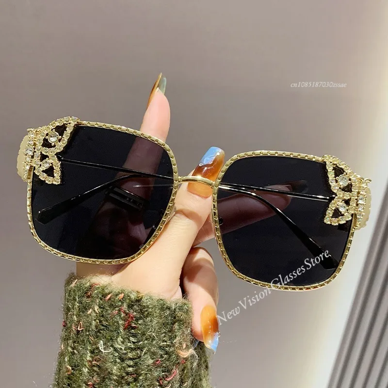 

Oversized Square Sunglasses Women Rhinestone Butterfly Frame Sun Glasses Luxury Brand UV400 Protection 2025 Eyewear For Ladies