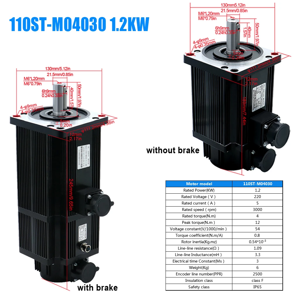 110ST 1.2KW 1.5KW 1.8KW 220V AC Servo Motor Kit 3000Rpm 4N 5N 6N Engine optional Brake With T3L T3M RS485 Driver For CNC Router