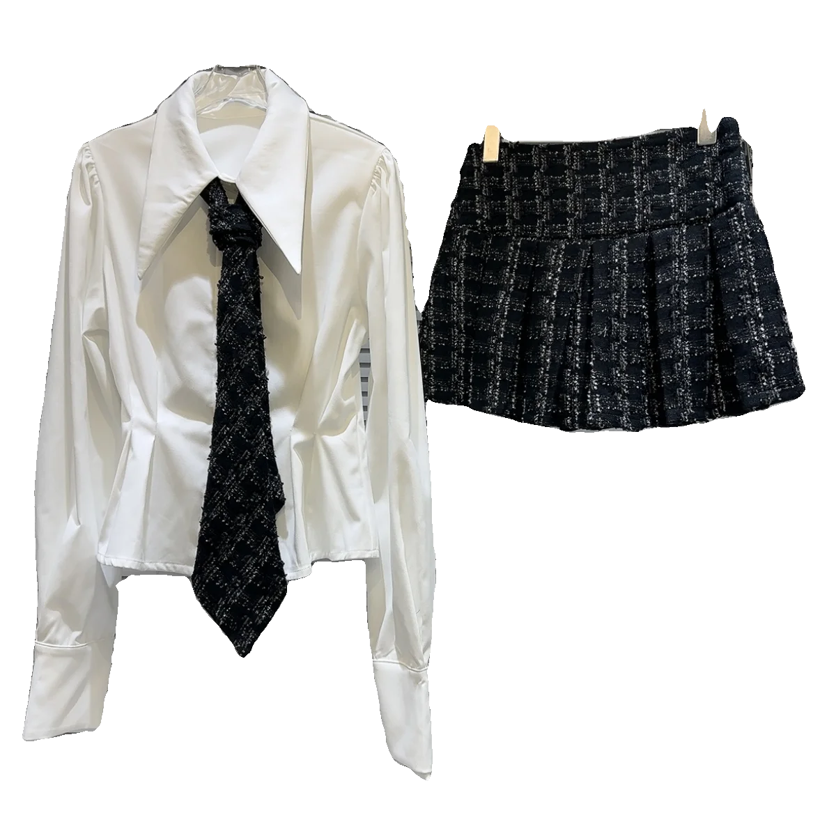 Conjunto de csa con lazo de estilo fragancia pequeña nueva de otoño 2025 de moda más falda de tweed para mujeres elega...
