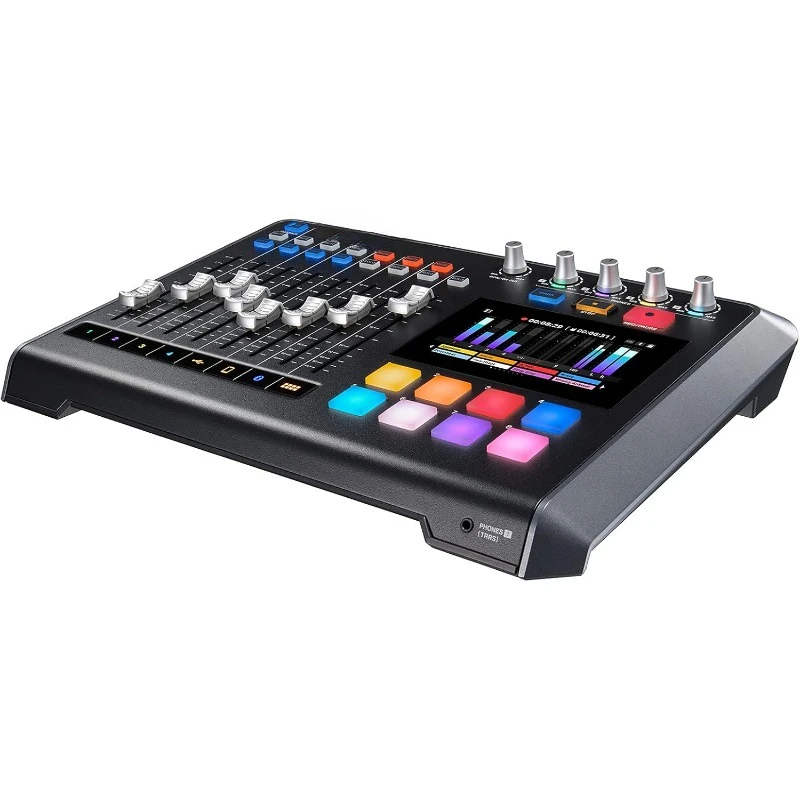 Podcast Streaming Mixer, Recorder, and USB Audio Interface — Four XLR/TRS Mic Inputs, Touch Screen and Editing Software Included