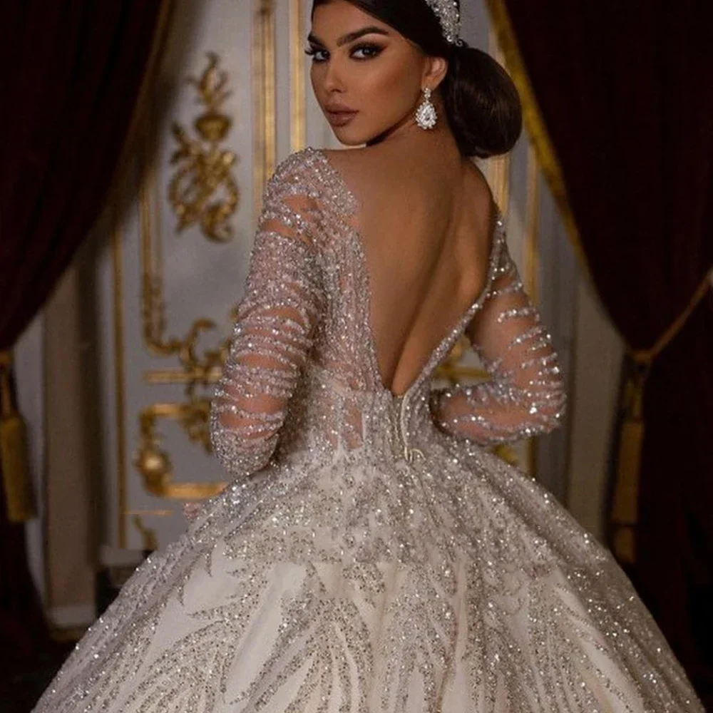 Onelife Customized Vestidos De Novia Long Sleeve Shiny Ball Gown Wedding Dress Backless Robe Mariage Sequined Vintage Trouwjurk