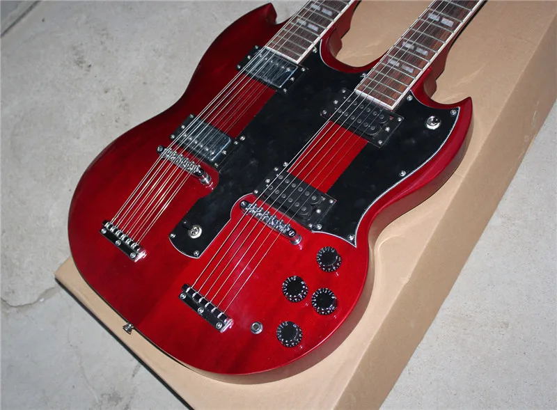 Double Neck Guitar Red 12+6 Strings Electric Guitar with Chrome Hardware