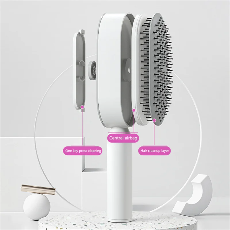 3D Air Cushion Massager Brush for Women Airbag Massage Comb One-Key Quick Self Cleaning Hair Comb Anti-Static Hairbrush Dropship