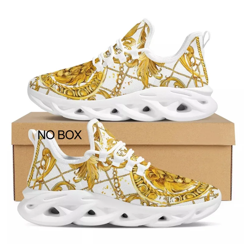 WHEREISART Luxury Golden Floral Women Hot Sale Sneakers Soft Outdoor Sport Platform Couple Casual Flat Holiday Shoes Dropship