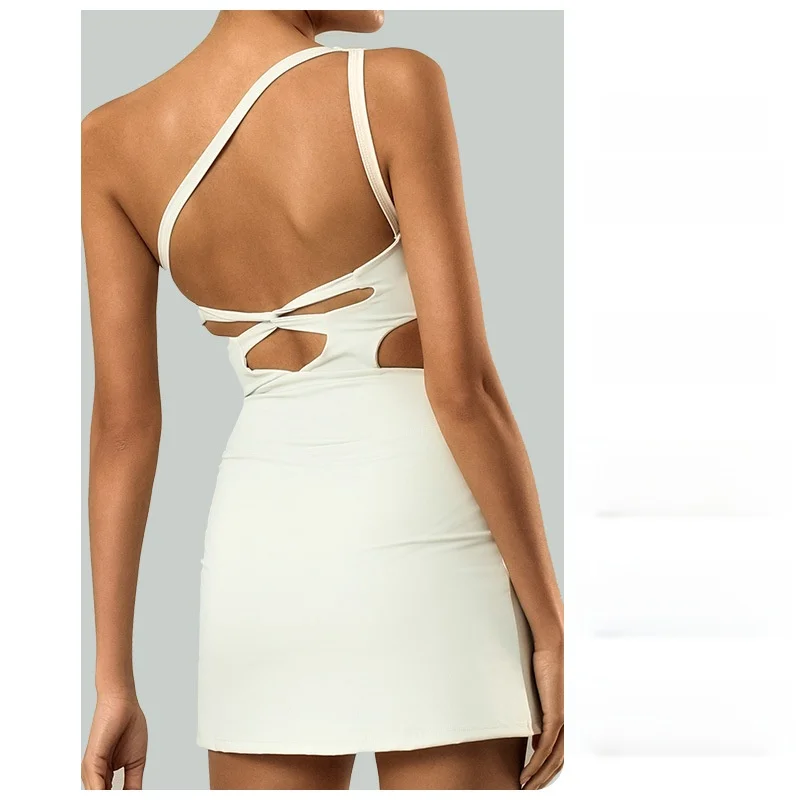 Cross-Border Running Sports Fitn Yoga Speed Dry Tennis Skirt One-Piece Dr with Chest Pad Breathable Qui-Drng Nylon