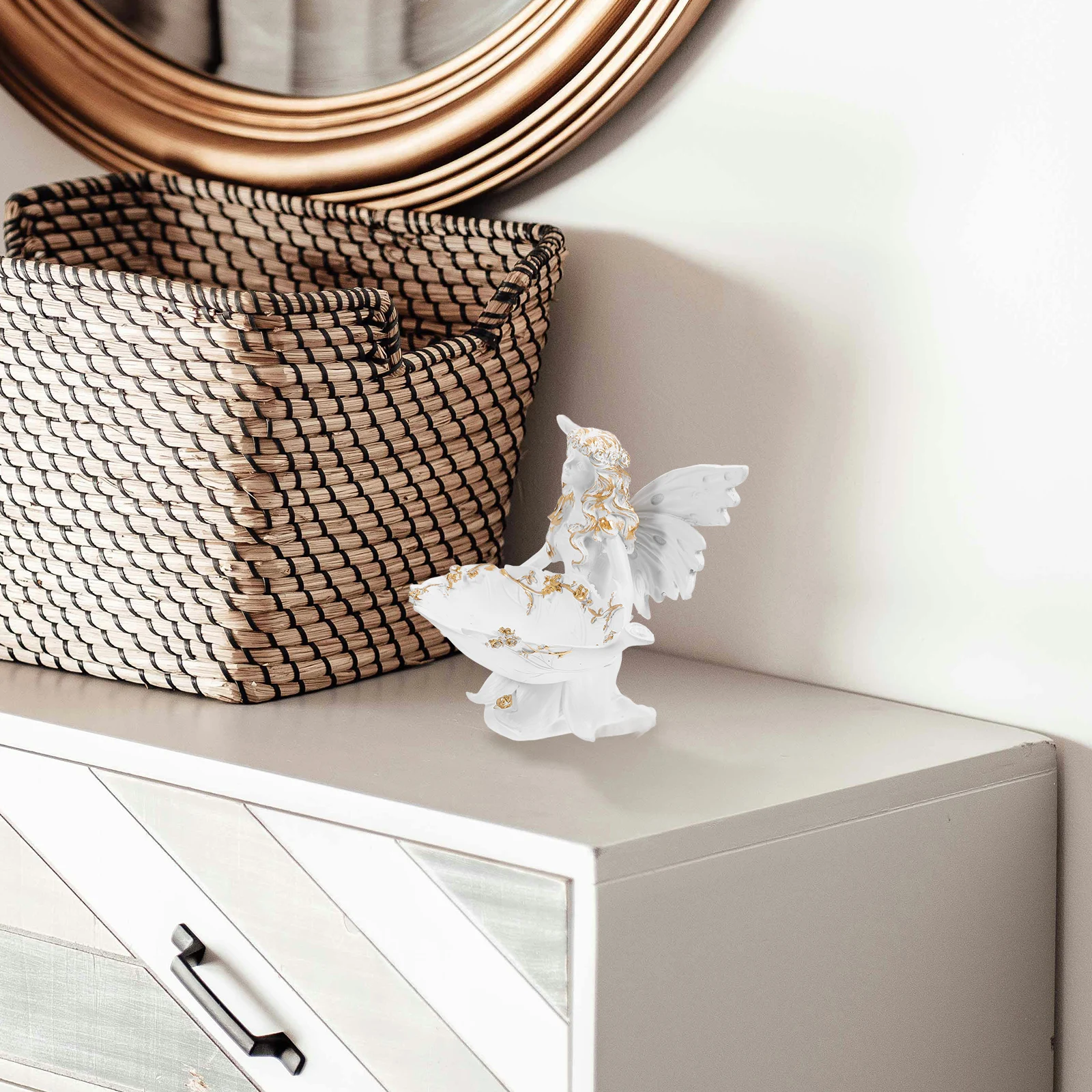 

1pcs Elegant Angel Statue Jewelry Resin Decorative Storage Plate Home Decor Gift Ornament Desktop For Rings Earrings Accessories