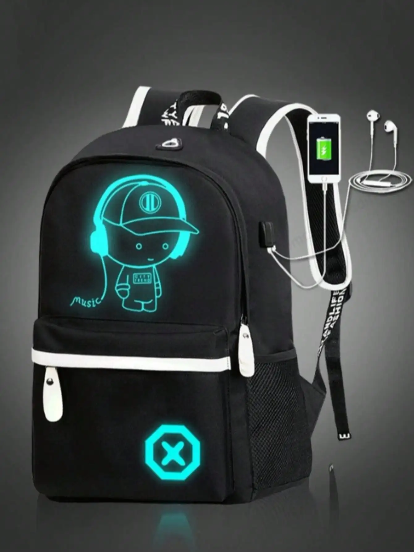 

Simple & Lightweight Fluorescent & Luminous Patterned Backpack Sling Bag Fabric Water Resistant With Large Capacity And Adjustable Shoulder Strap For College/High School Spring School Supplies School Backpack Print College Bag New Life Items For Students