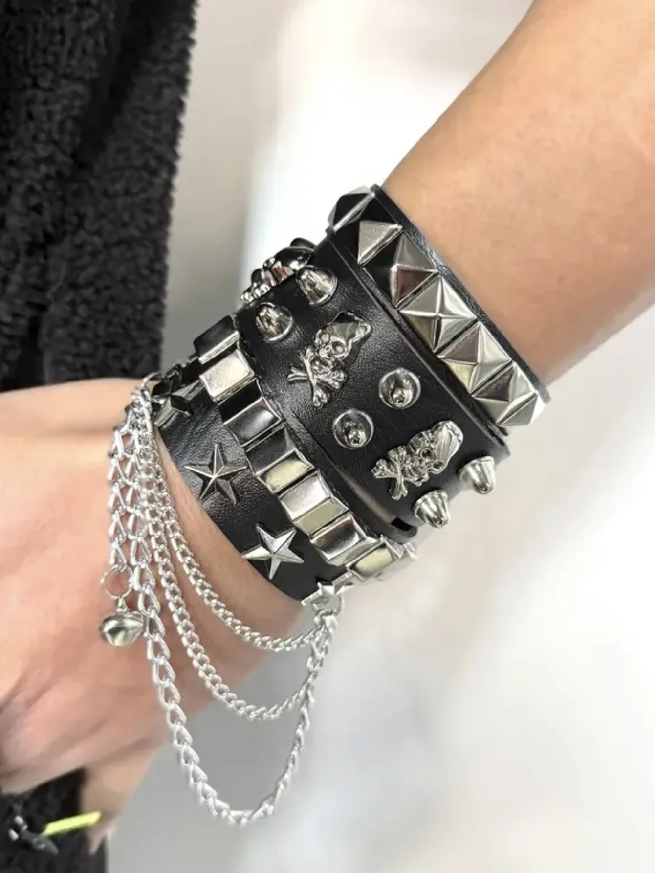 Punk Rock Skull Bracelet, Vintage Y2k Cuff Bracelet, Pu Leather Bracelet, Rock Accessories, Street Dance Bracelet, Wrist