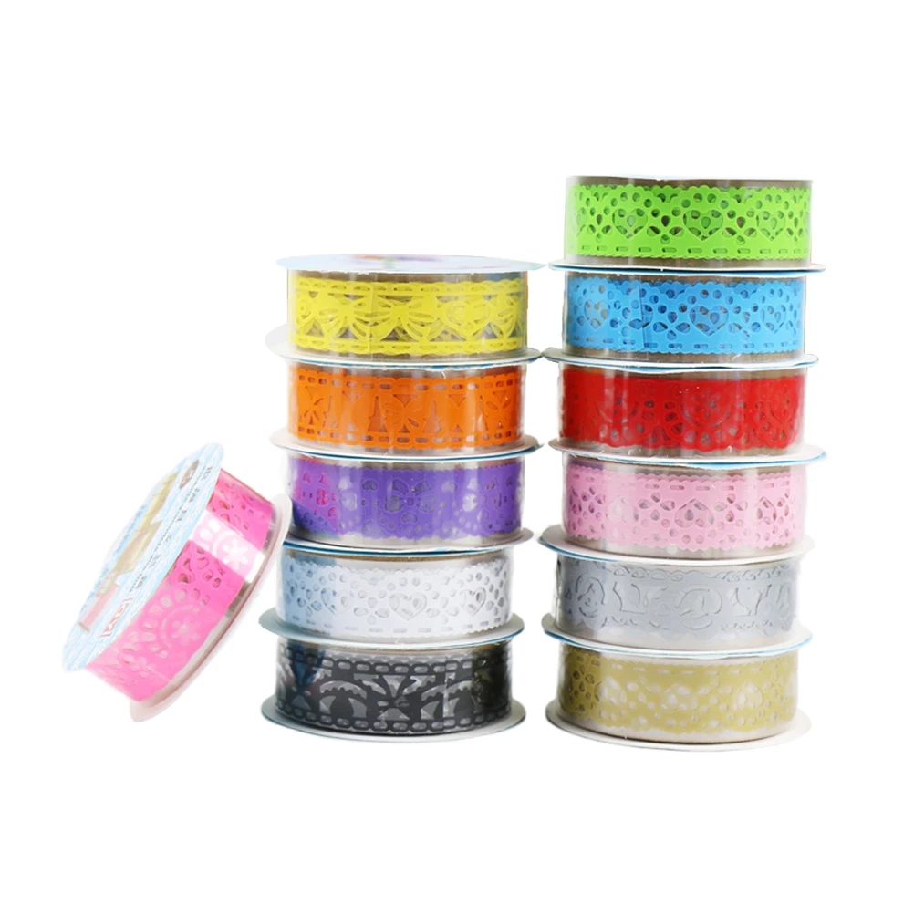 

12pcs Hollow Lace Tape Gold Silver Pink Purple Blue Green Yellow White Black Orange Red Stylish Masking Decorative Adhesive For