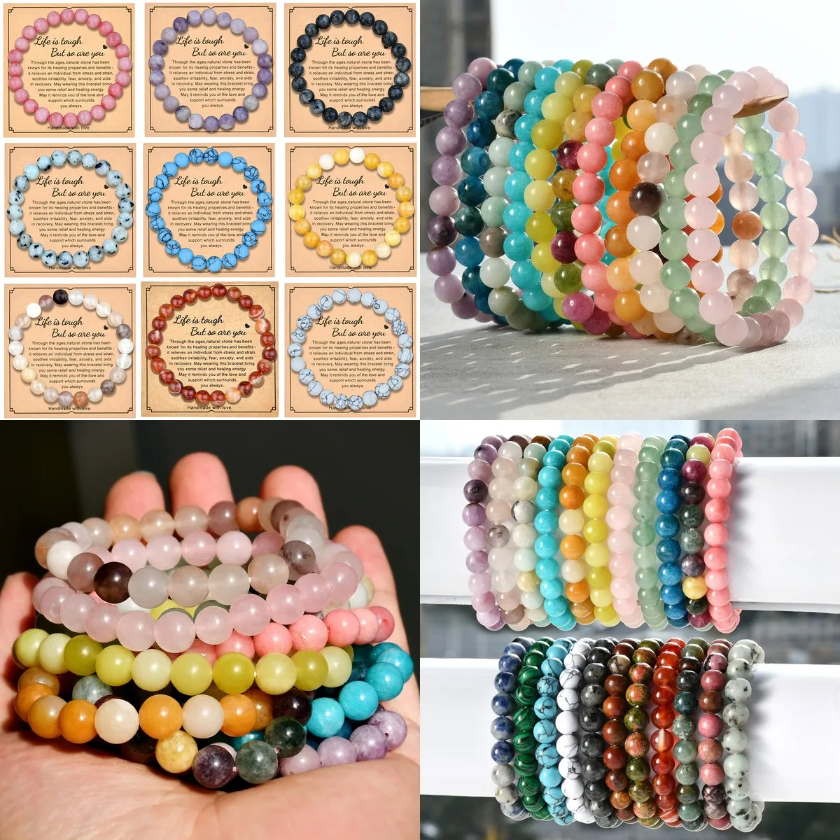8mm Natural Stone Bracelet with Card for Friendship, Birthday, Holiday Gift – Turmaline Beaded Wristband for Men & Women