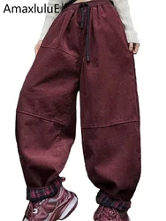 Amax luluE Winter Womens Corduroy Fur Pantalons Fashion Loose Harem Trousers Ladies Classic Casual Vintage Warm Thicken Clothing