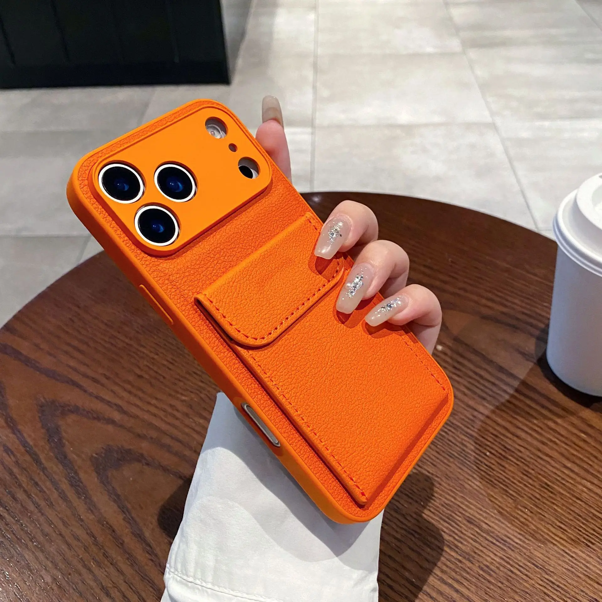 Card bag bracket is suitable for Apple 17 mobile phone case iphone18pro simple 13/14 solid color all-inclusive protective case