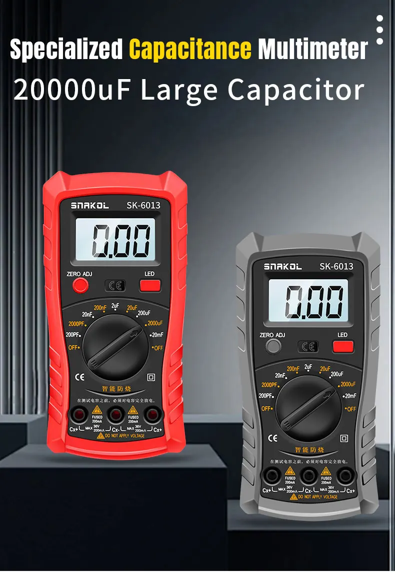 SK-6013 Digitales Kapazitätsmessgerät, professionelles Kapazitätsmessgerät, 20.000 uf, Kondensatortester, 1999, Zählungen, Elektriker-Multimeter – Detail 1