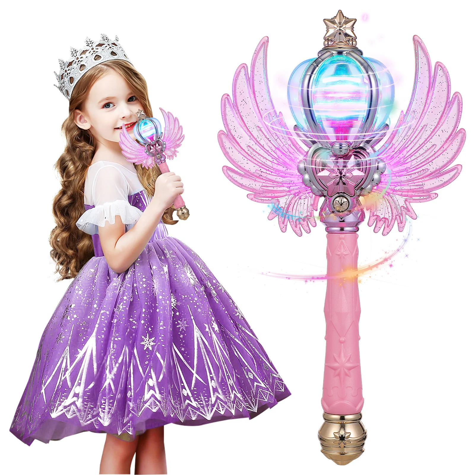 

Glowing Light Up Princess Fairy Wand For Wings Music Decorative Stick Cosplay Party Prop Roleplay Wand Stage Performance