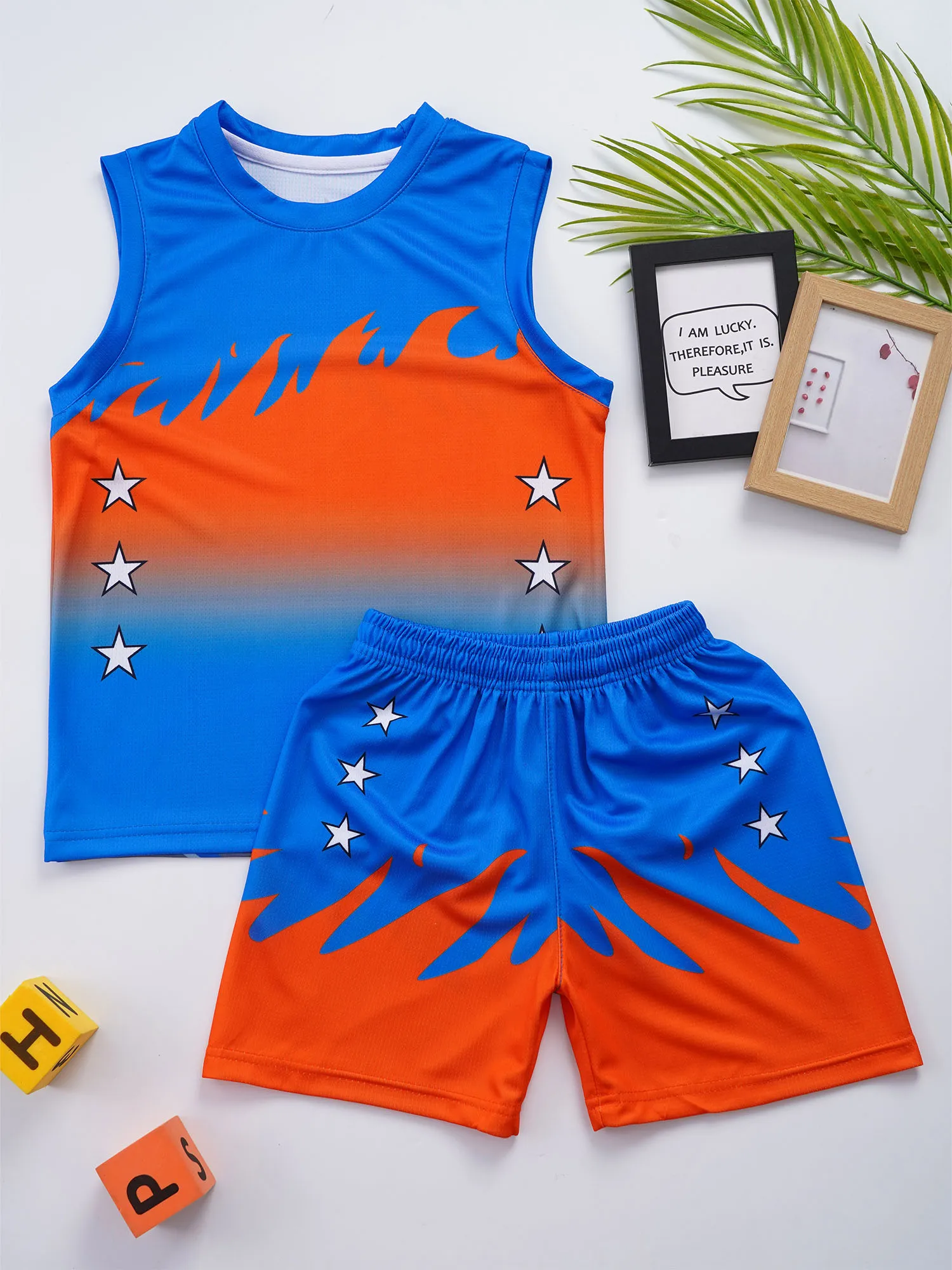 Kids Boys Two-piece Swimsuit Swimwear Tracksuit Soccer Training Uniform Sleeveless Tank Top with Drawstring Shorts Sports Outfit
