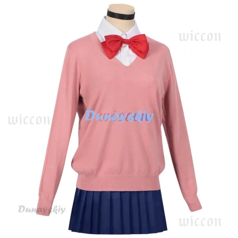 Momo Ayase-Peluca de disfraz para mujer, uniforme escolar JK de Anime Dandadán, pendientes, suéter rosa, falda, fiesta de Halloween